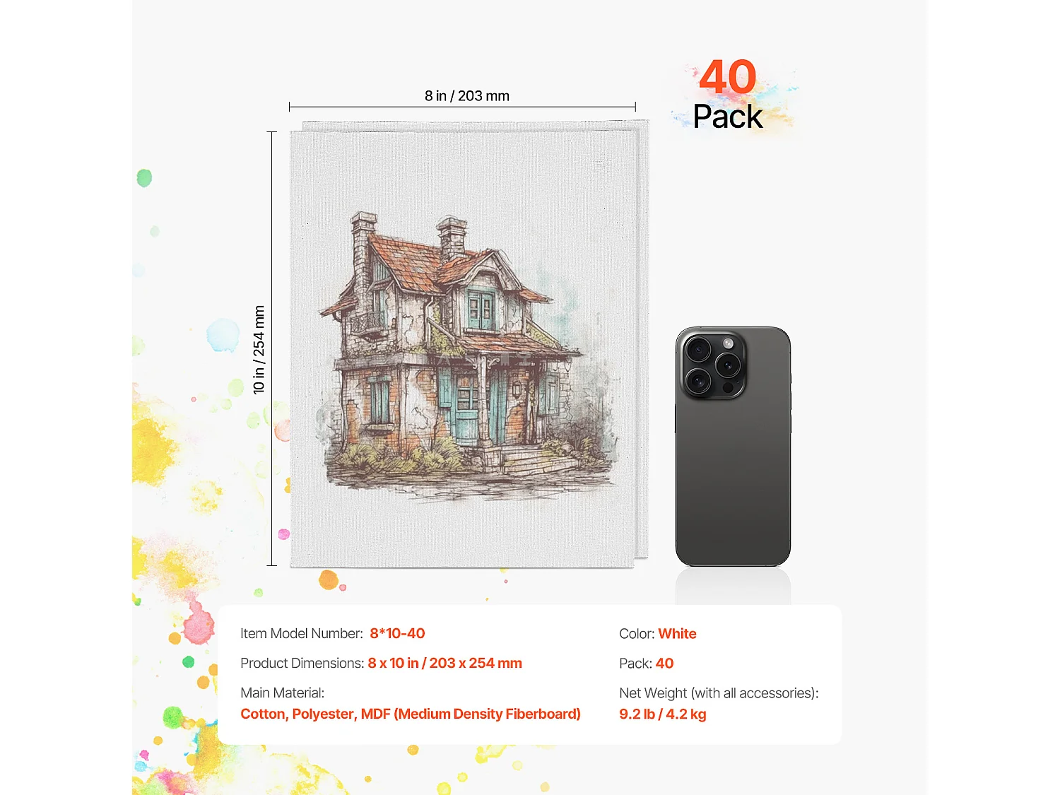 Toile pour Peinture, SucceBuy Lot de 40 Toiles pour Peinture, 20 x 25 cm, Idéales pour les Créations Artistiques