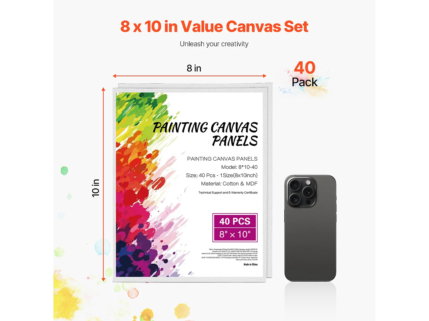 Toile pour Peinture, SucceBuy Lot de 40 Toiles pour Peinture, 20 x 25 cm, Idéales pour les Créations Artistiques