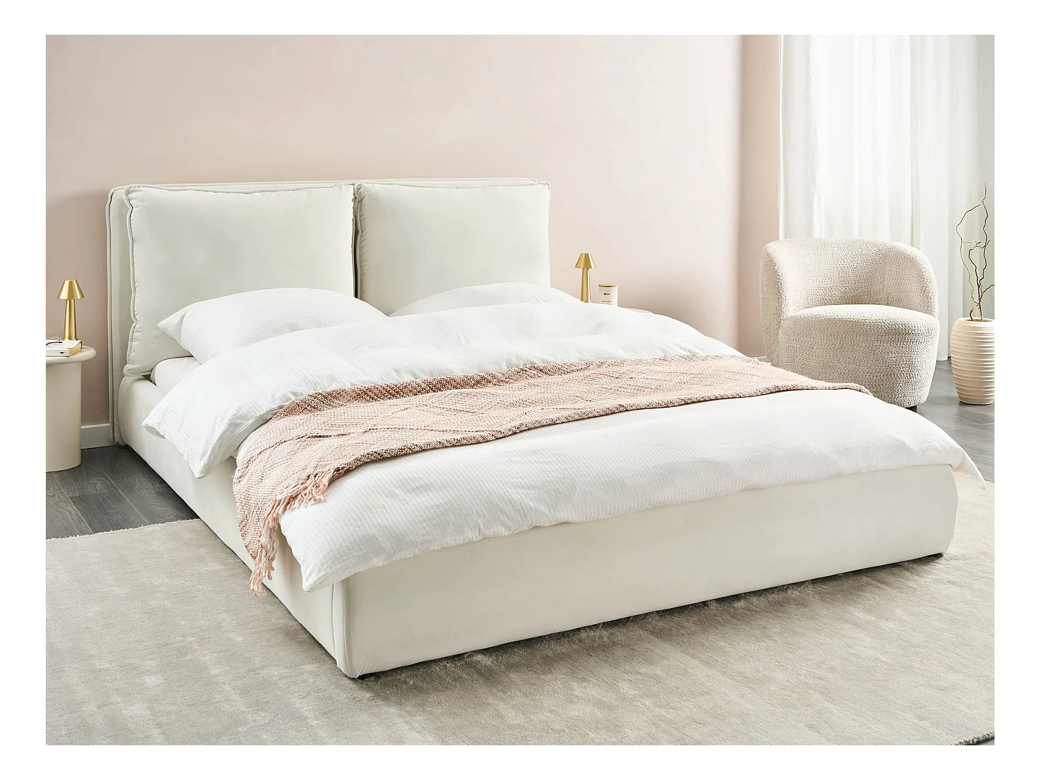 Lit à eau Velours BAJONNA 160 x 200 cm Blanc cassé