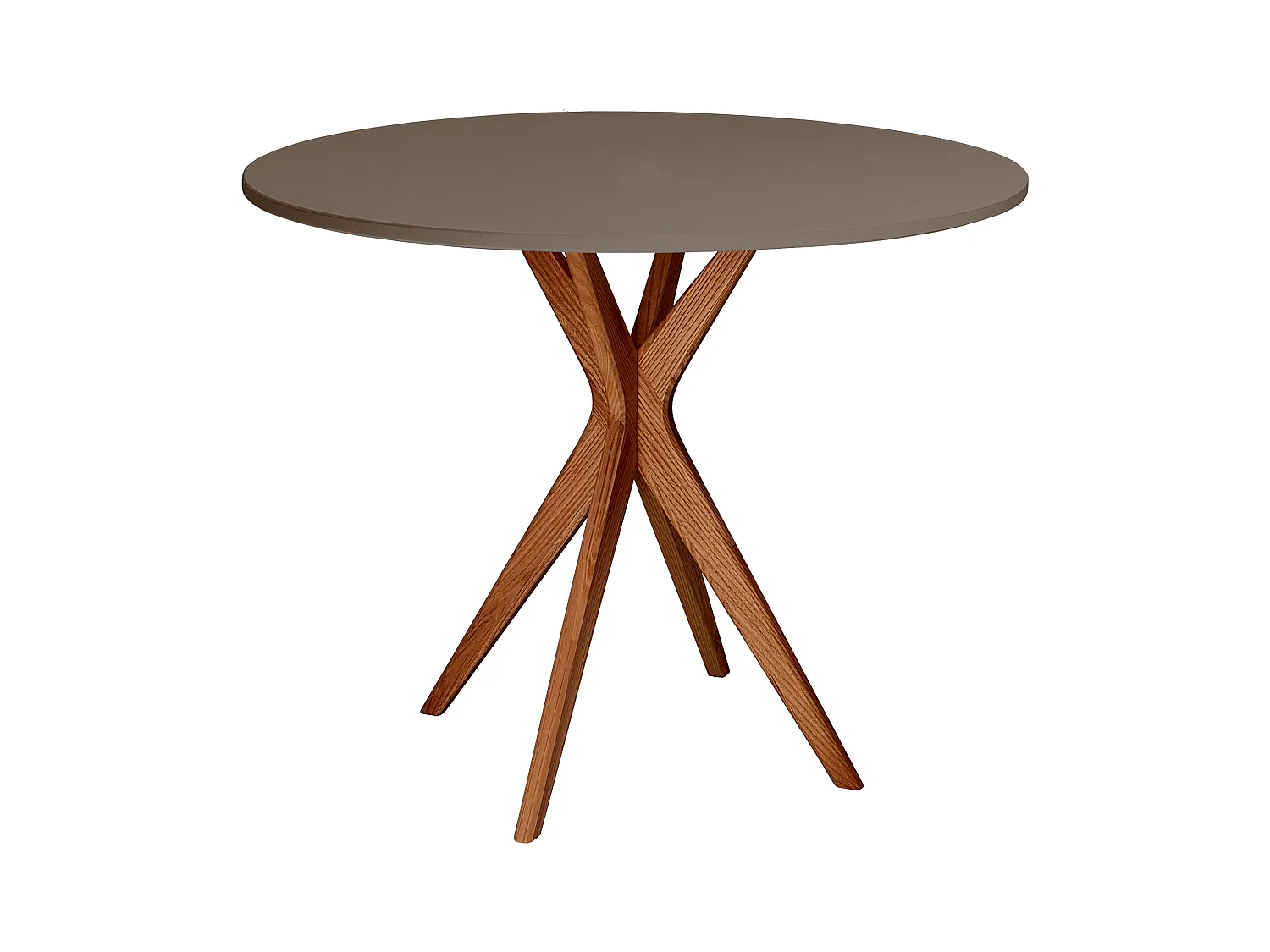 Table à manger ronde 90cm Jubi Gris Beige | Pied en frêne teinté chêne