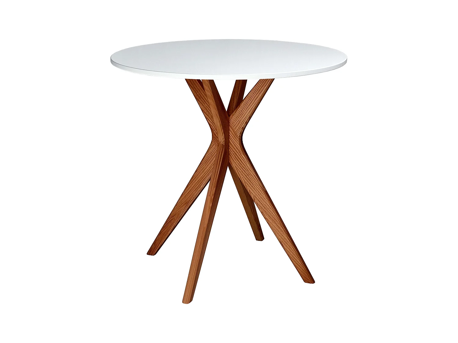 Table à manger ronde 70cm Jubi Blanche | Pied en frêne teinté chêne