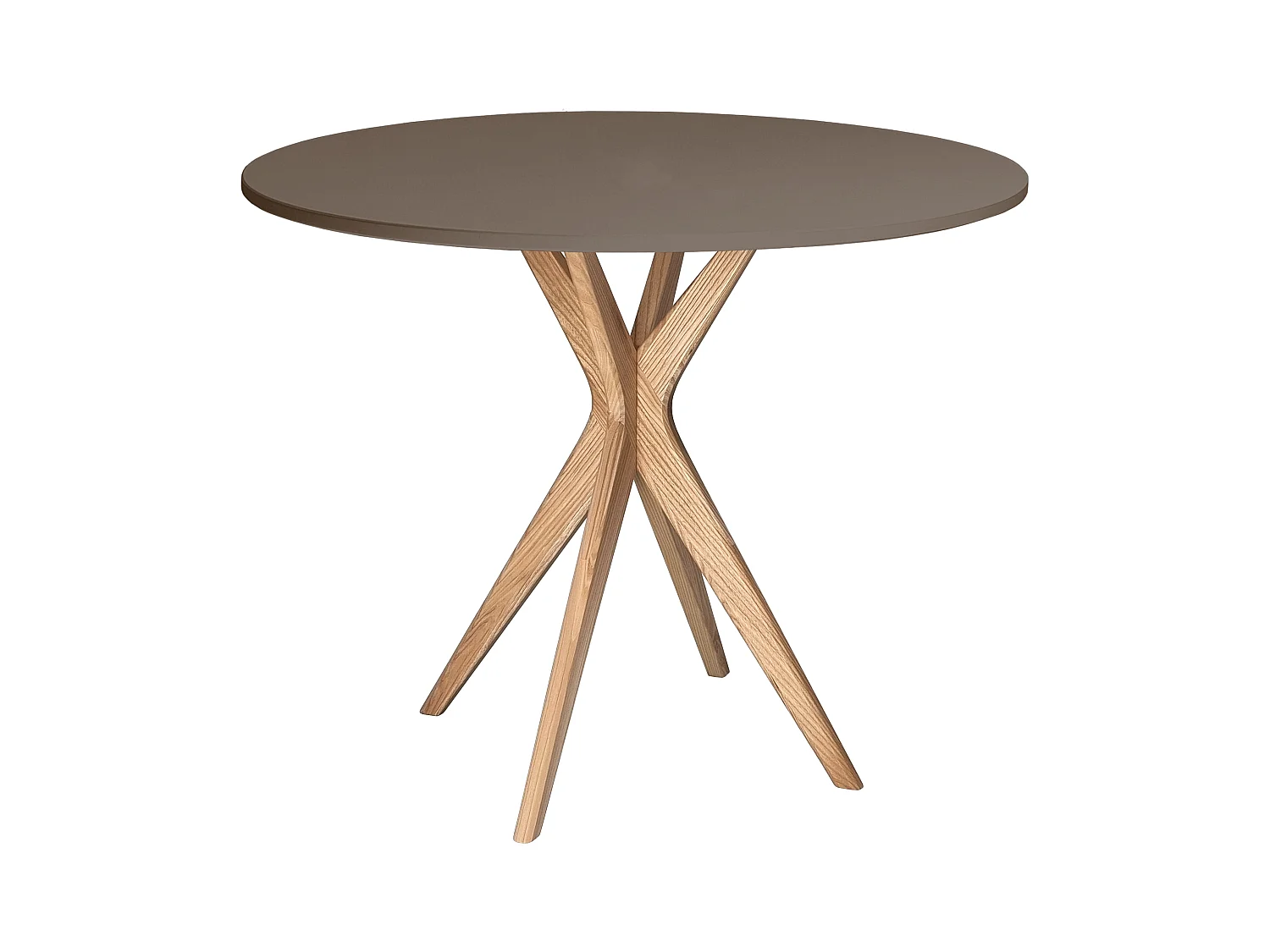 Table à manger ronde 90cm Jubi Gris Beige | Pied en frêne