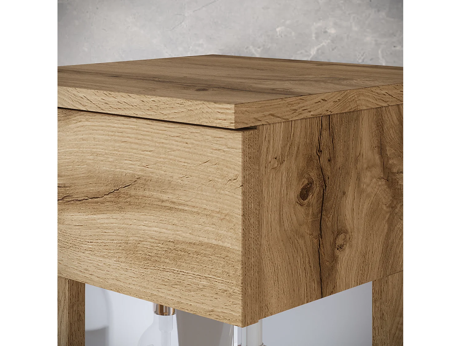 Ensemble suspendu avec lavabo, miroir et éléments en verre, chêne wotan