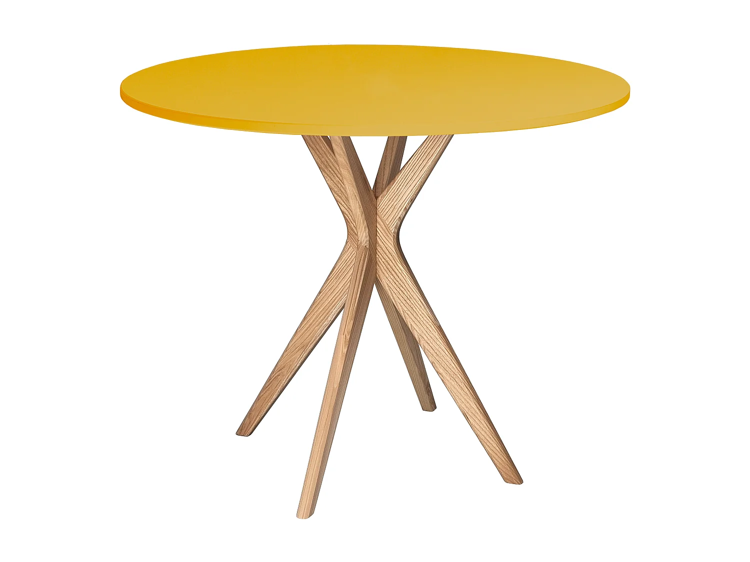 Table à manger ronde 90cm Jubi Jaune Genêt | Pied en frêne