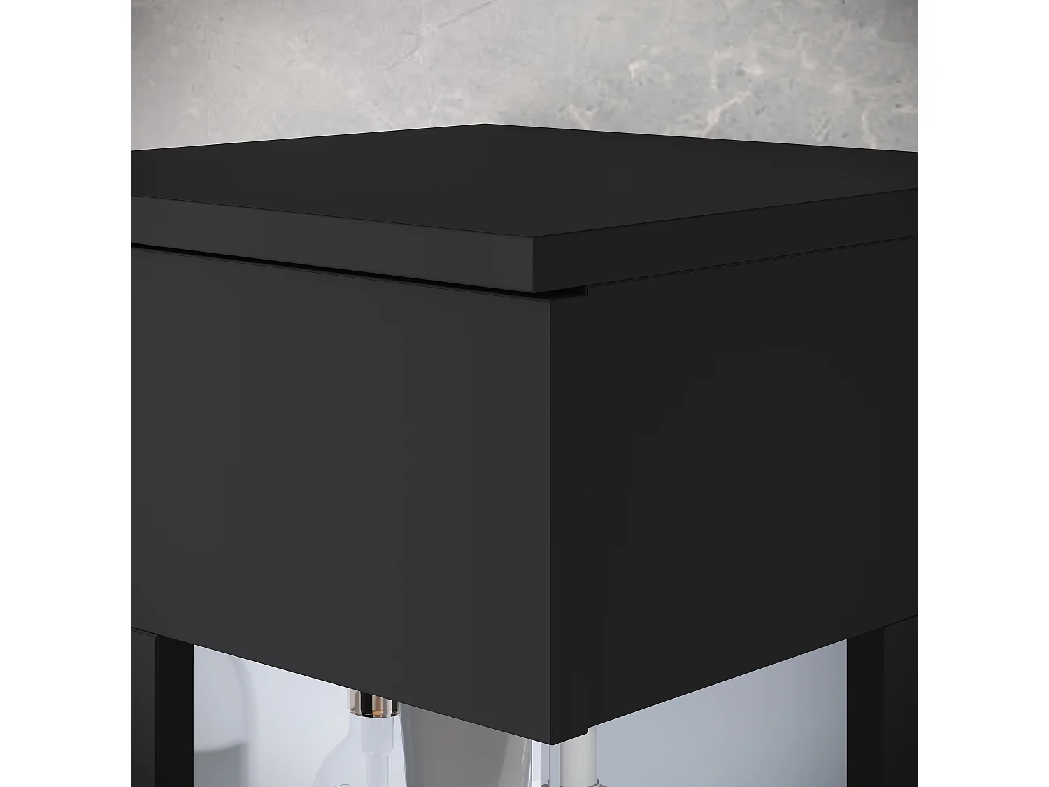 Ensemble suspendu avec lavabo, miroir et éléments en verre, noir mat