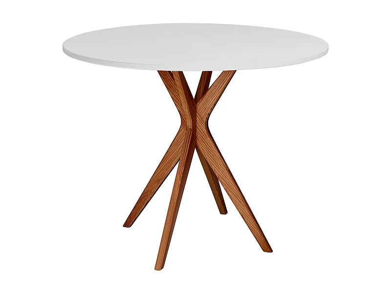 Table à manger ronde 90cm Jubi Gris Perle | Pied en frêne teinté chêne