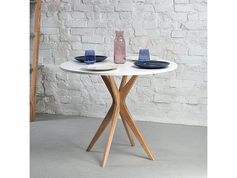 Ronde eettafel 80cm Jubi Wit | Essenhouten poot