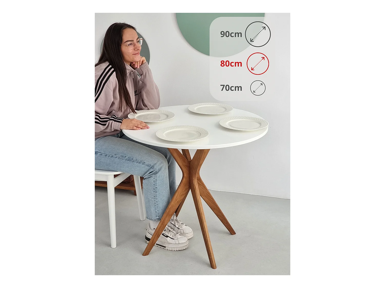 Table à manger ronde 80cm Jubi Blanche | Pied en frêne