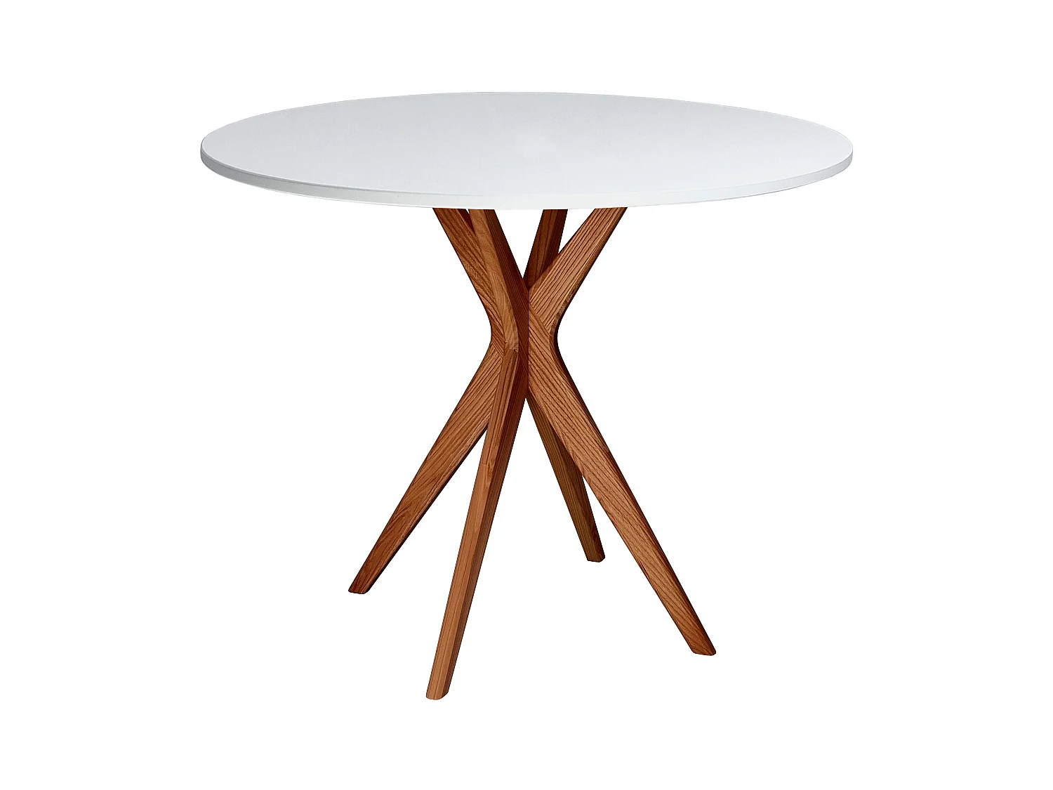 Table à manger ronde 80cm Jubi Blanche | Pied en frêne teinté chêne