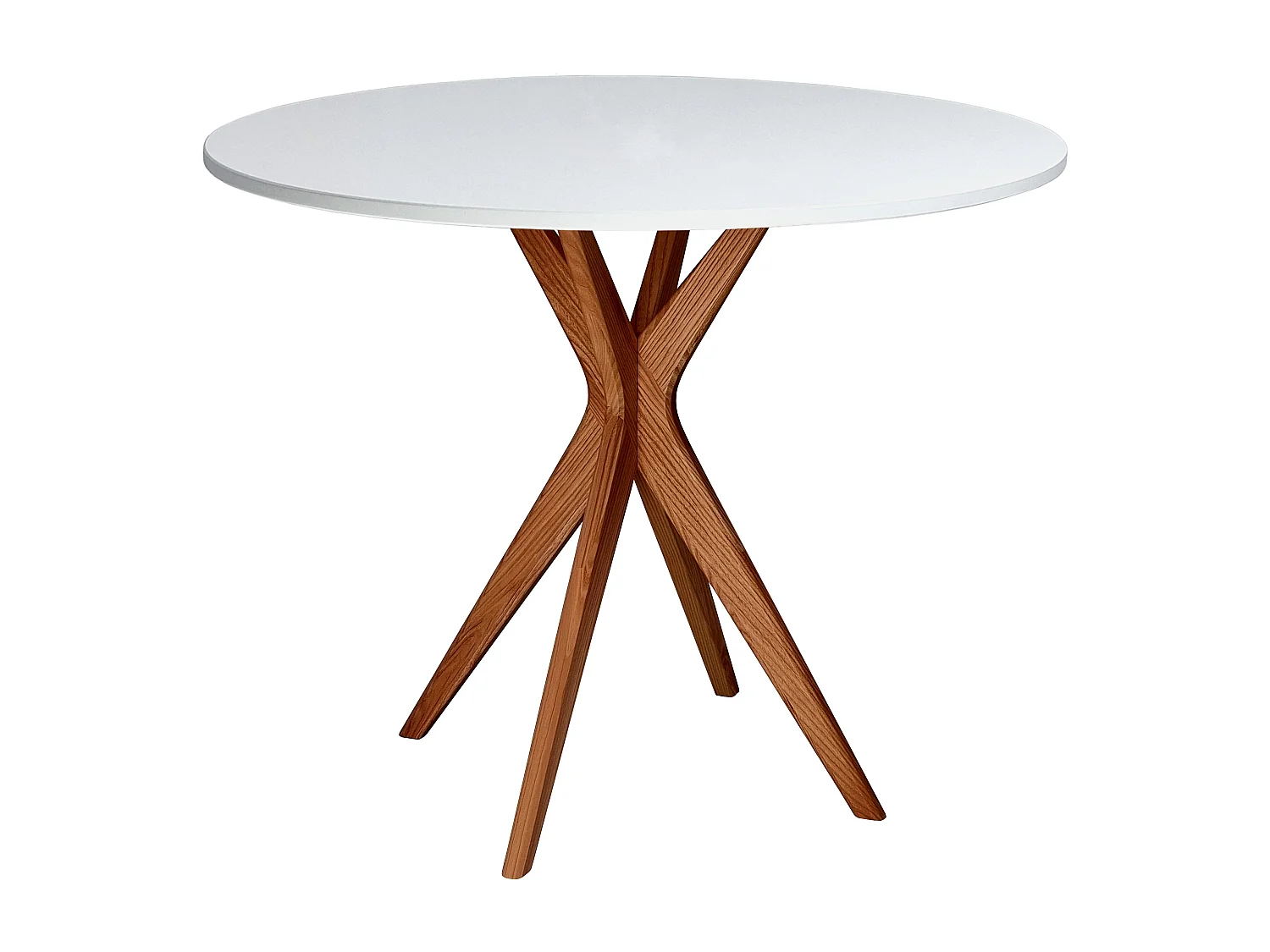 Table à manger ronde 80cm Jubi Blanche | Pied en frêne teinté chêne