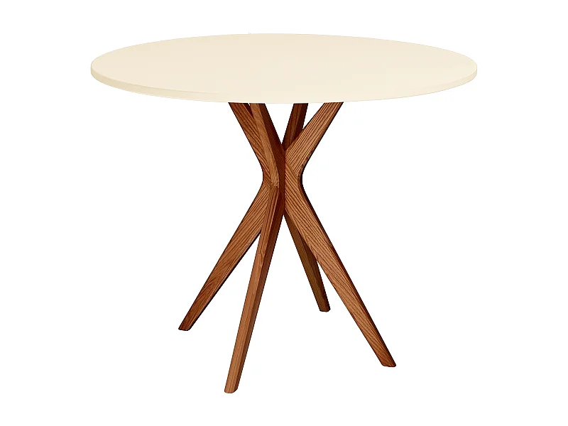 Mesa de jantar redonda 70cm Jubi Branco Giz | Pé em freixo tingido de carvalho