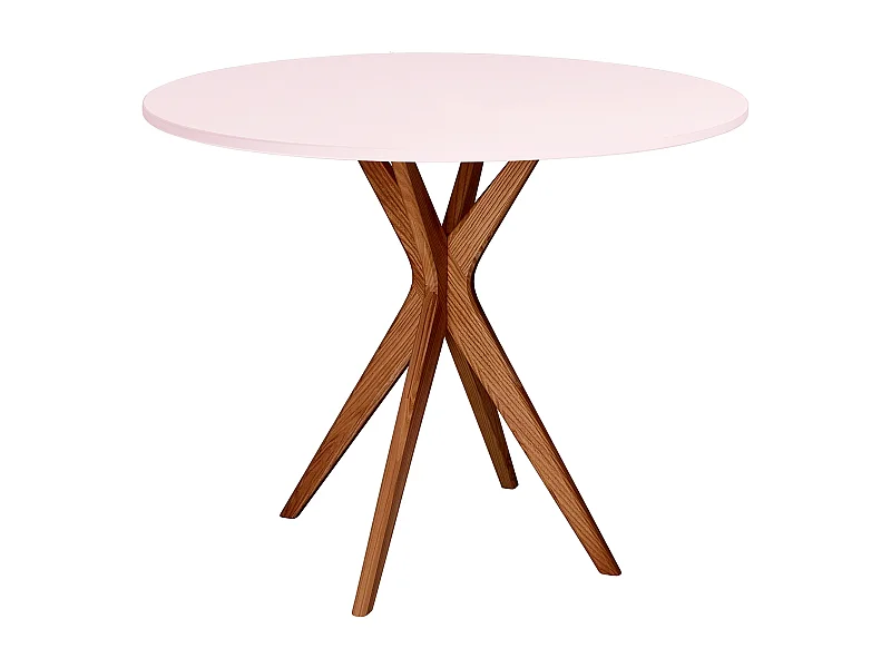 Mesa de comedor redonda 90cm Rosa Polvo | Pata de fresno teñida de roble