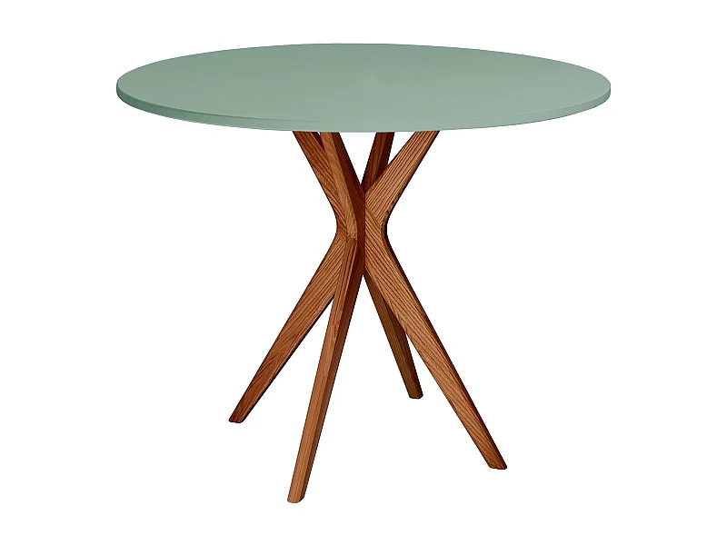 Table à manger ronde 90cm Vert Sauge | Pied en frêne teinté chêne