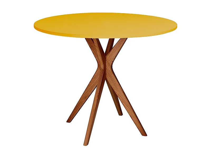 Mesa de comedor redonda 90cm Jubi Amarillo Retama | Pata de fresno teñida de roble
