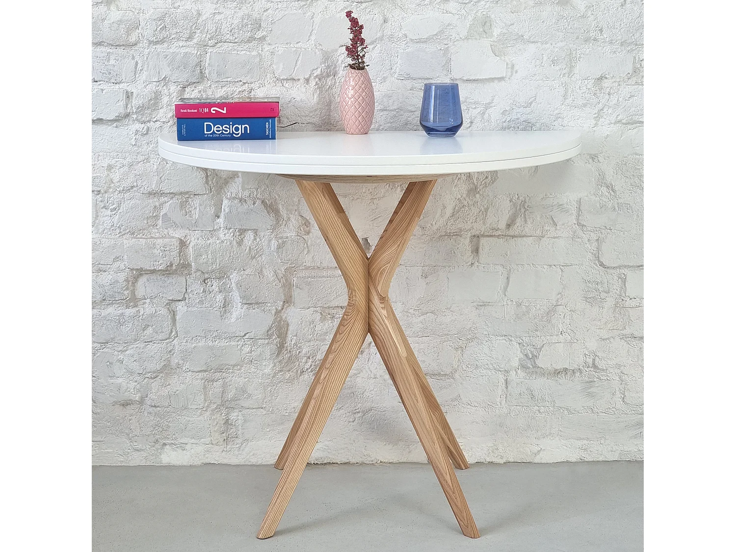 Halbrunder ausziehbarer Esstisch 90 cm Jubi Taubenblau