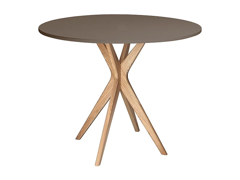 Table à manger ronde 80cm Jubi Gris Beige | Pied en frêne