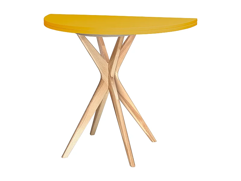 Mesa de comedor semicircular extensible 90 cm Jubi Amarillo Retama