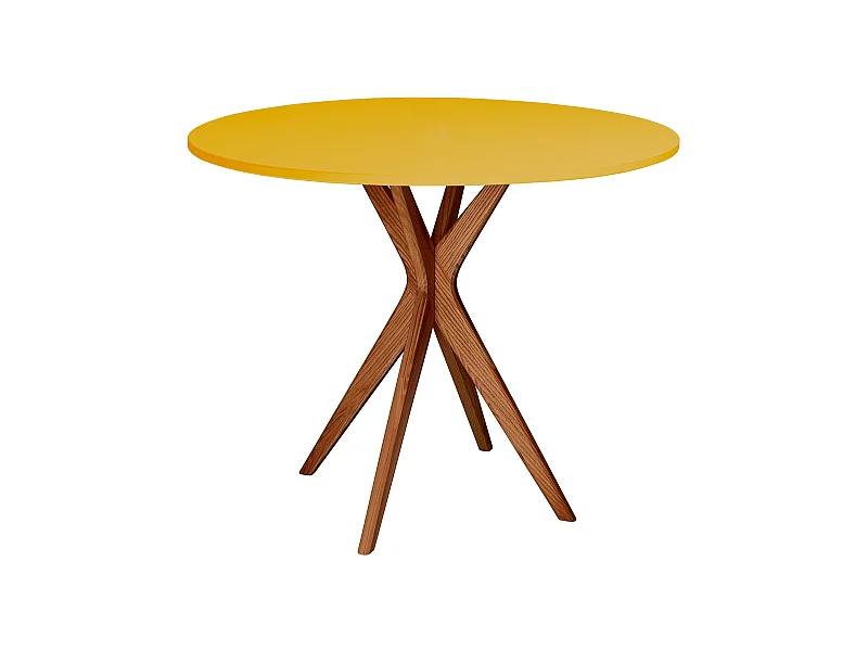 Mesa de comedor redonda 70cm Jubi Amarillo Retama | Pata de fresno teñida de roble