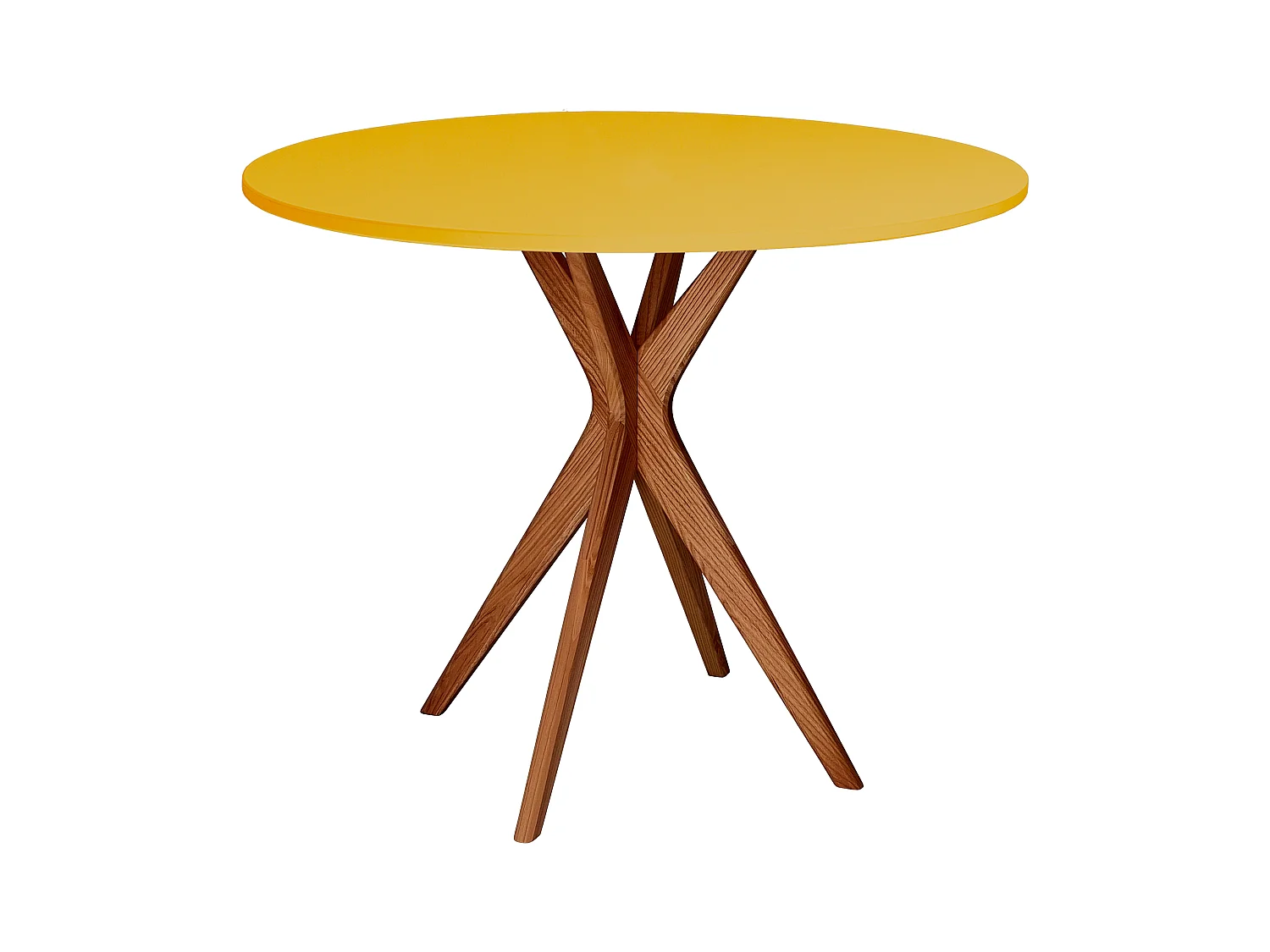 Table à manger ronde 70cm Jubi Jaune Genêt | Pied en frêne teinté chêne