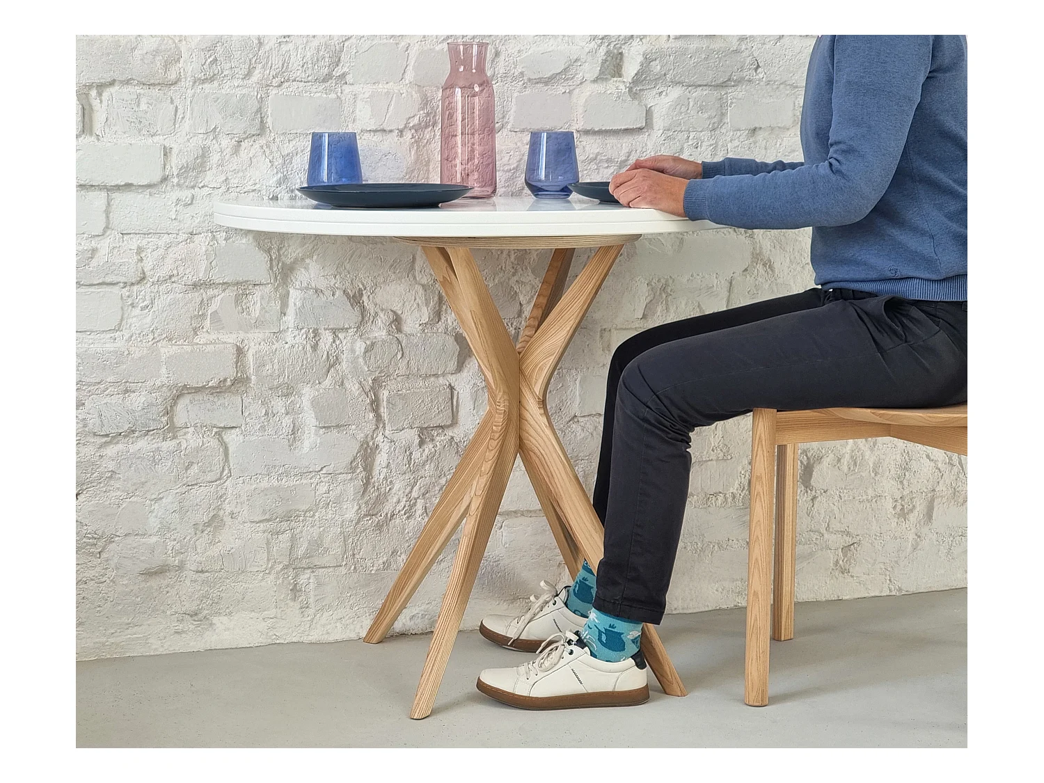 Table de salle à manger demi-ronde extensible 90 cm Jubi Blanc Craie