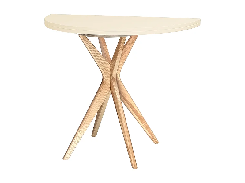 Table de salle à manger demi-ronde extensible 90 cm Jubi Blanc Craie