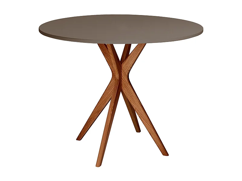 Table à manger ronde 70cm Jubi Gris Beige | Pied en frêne teinté chêne
