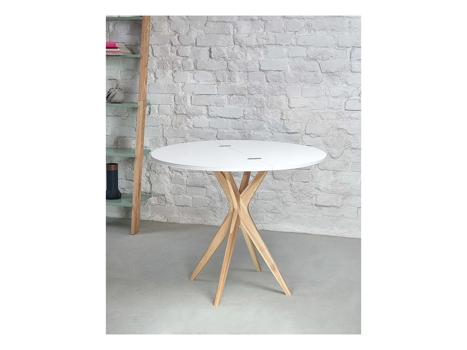 Table de salle à manger demi-ronde extensible 100 cm Jubi Gris Beige