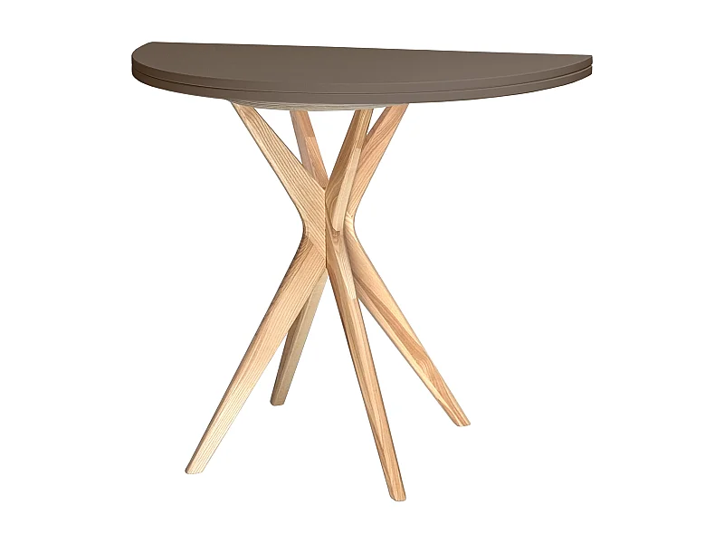 Table de salle à manger demi-ronde extensible 100 cm Jubi Gris Beige