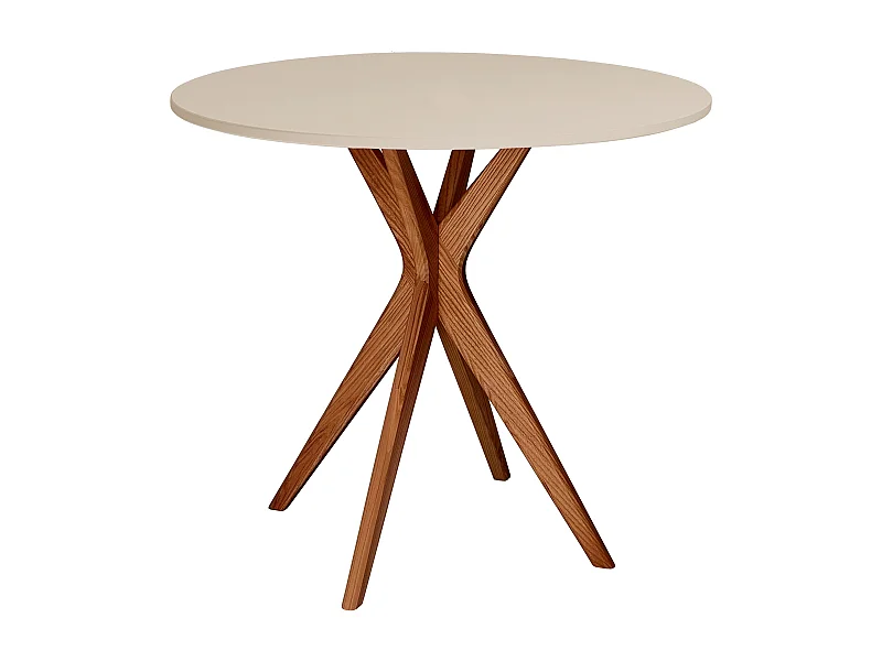 Tavolo da pranzo rotondo 80cm Jubi Marrone Beige | Gamba in frassino tinto rovere