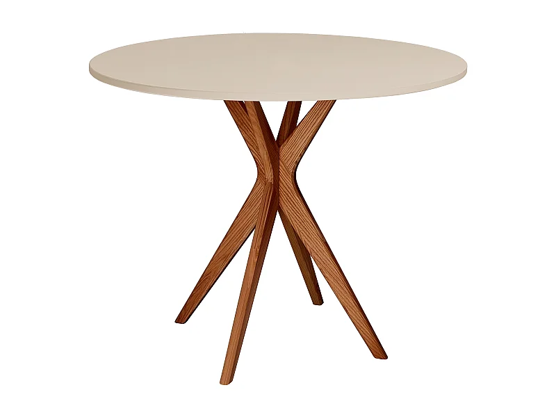 Mesa de comedor redonda 90cm Jubi Marrón Beige | Pata de fresno teñida de roble