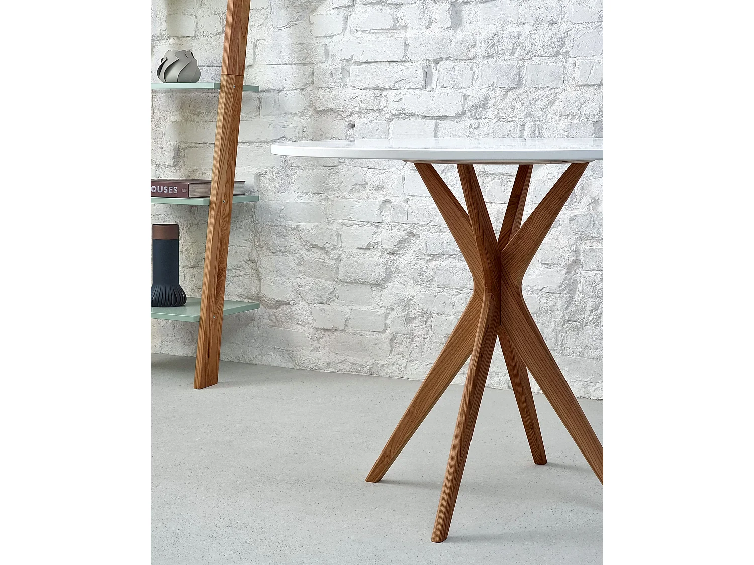 Runder Esstisch 90cm Jubi Braun Beige | Eschenbein in Eichenoptik