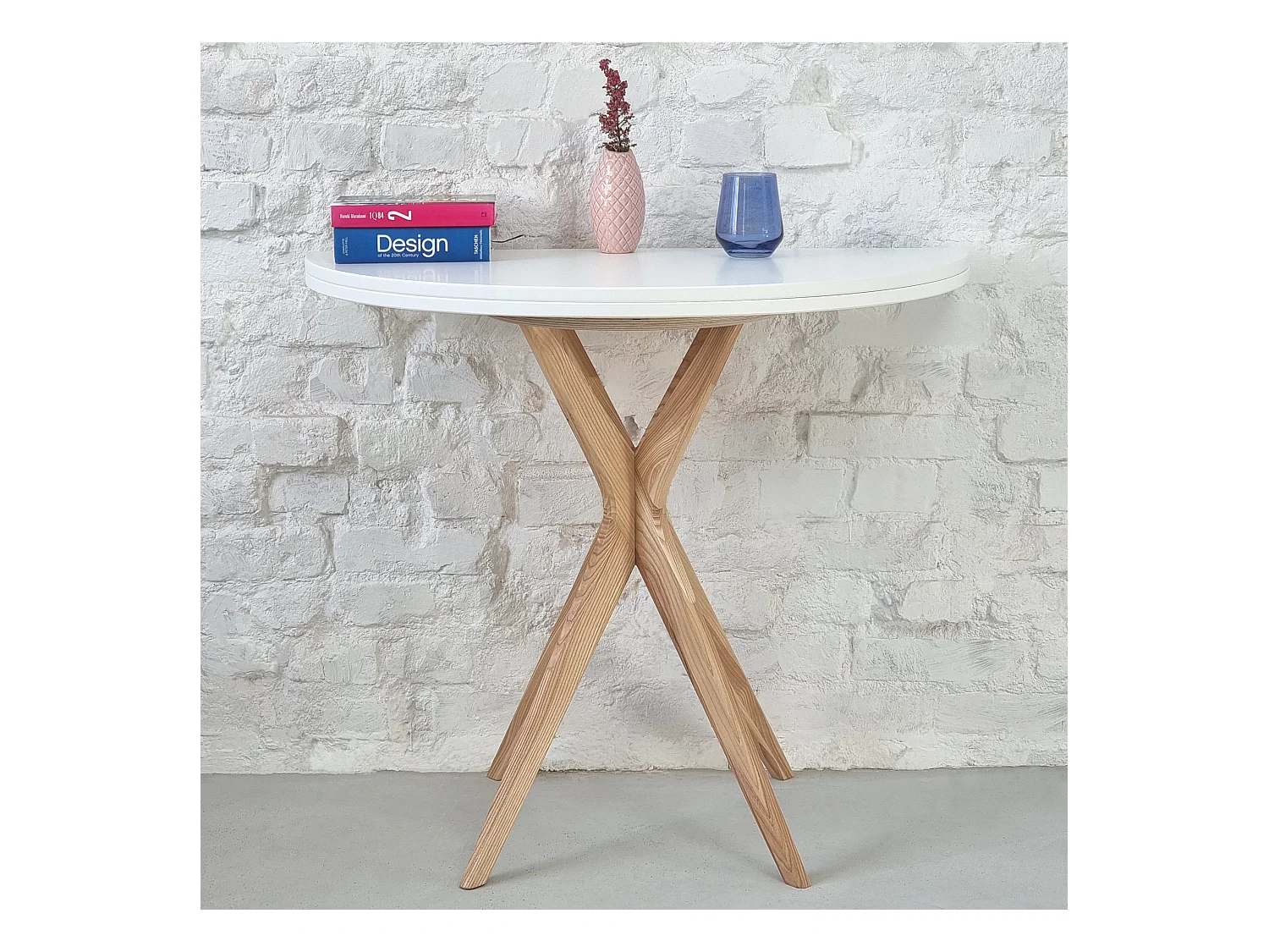 Table de salle à manger demi-ronde extensible 90 cm Jubi Blanche