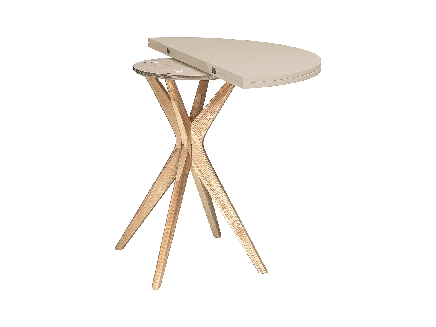 Table de salle à manger demi-ronde extensible 90 cm Jubi Brun Beige