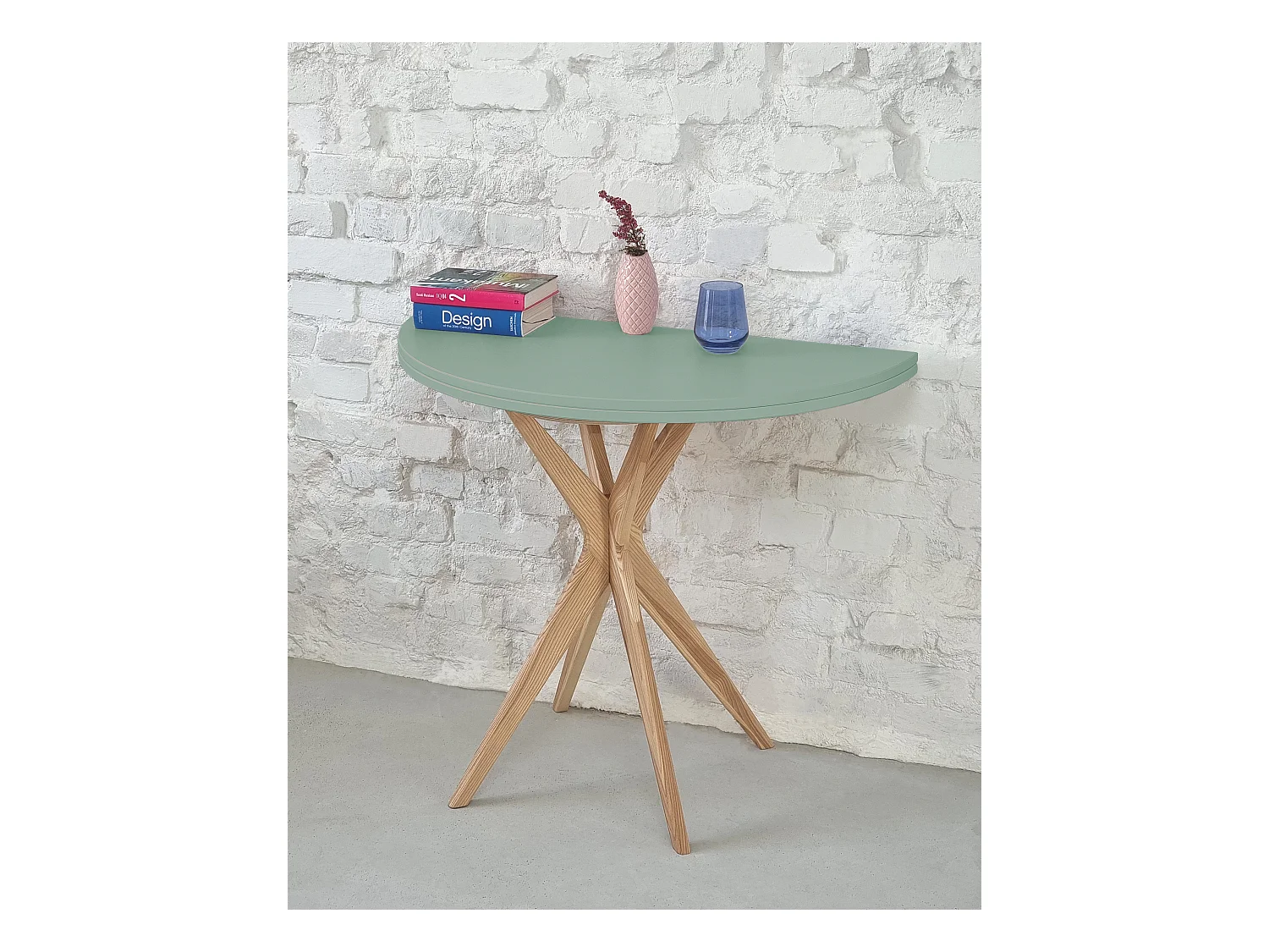 Table de salle à manger demi-ronde extensible 90 cm Jubi Brun Beige