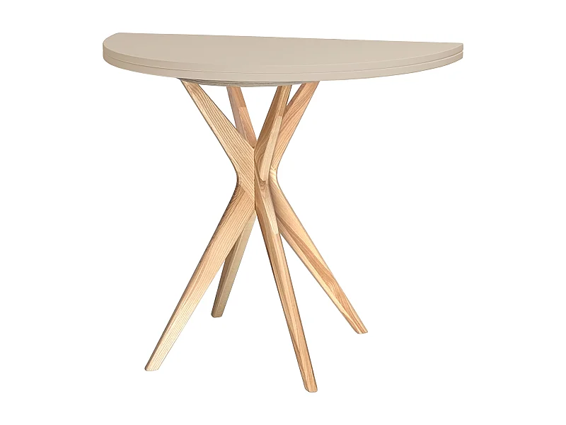 Table de salle à manger demi-ronde extensible 90 cm Jubi Brun Beige