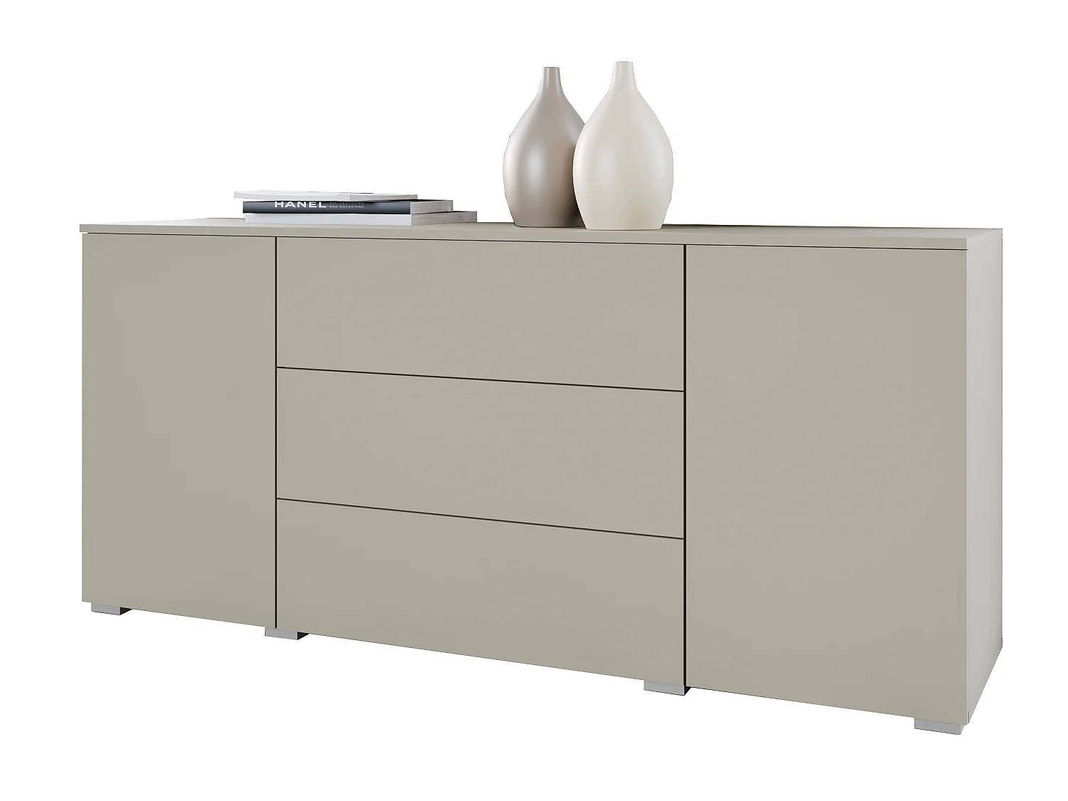 Aparador moderno 150 cm para salón – aparador con cajones y puertas, beige cachemira mate