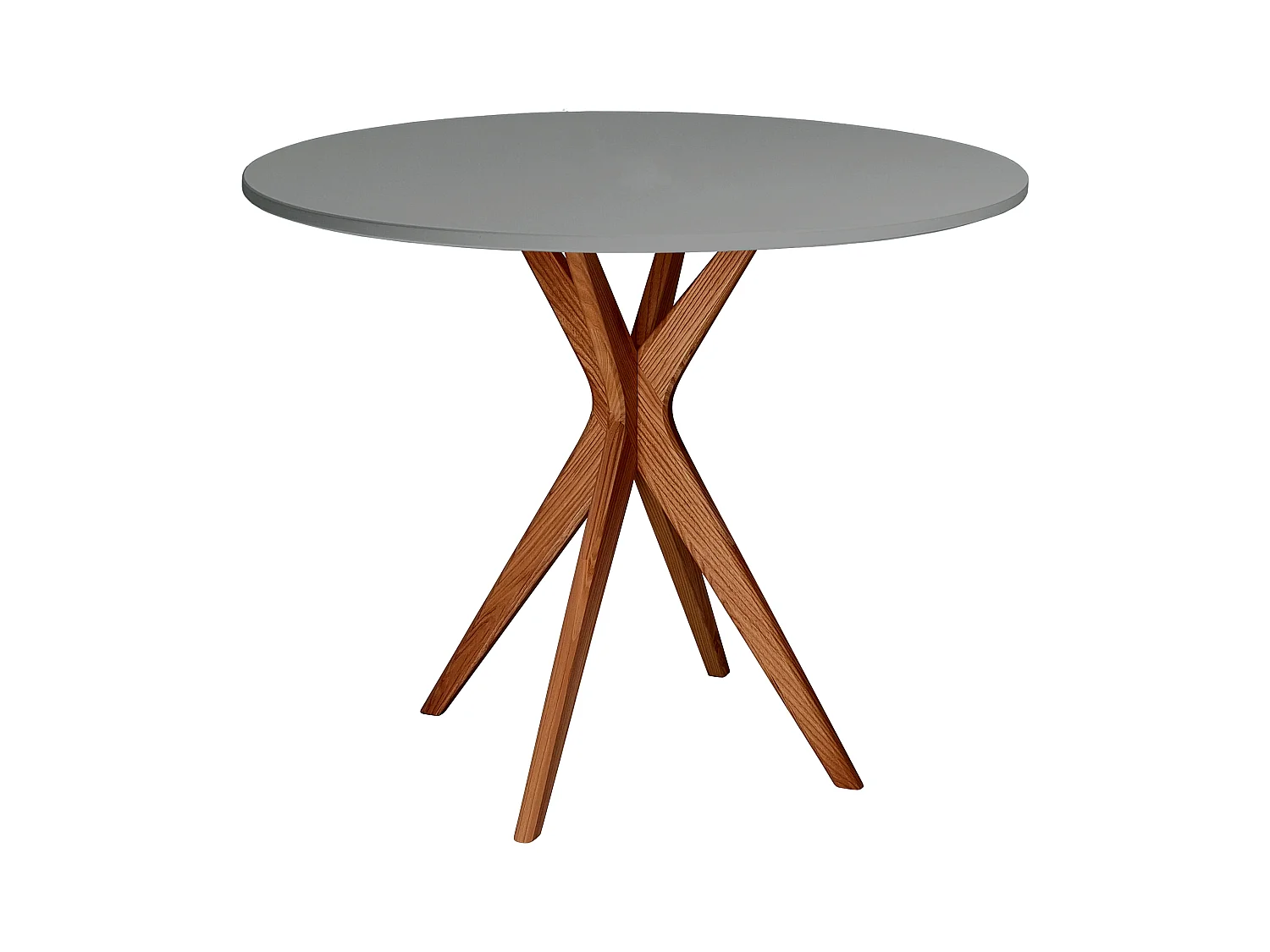 Table à manger ronde 90cm Jubi Gris Béton | Pied en frêne teinté chêne