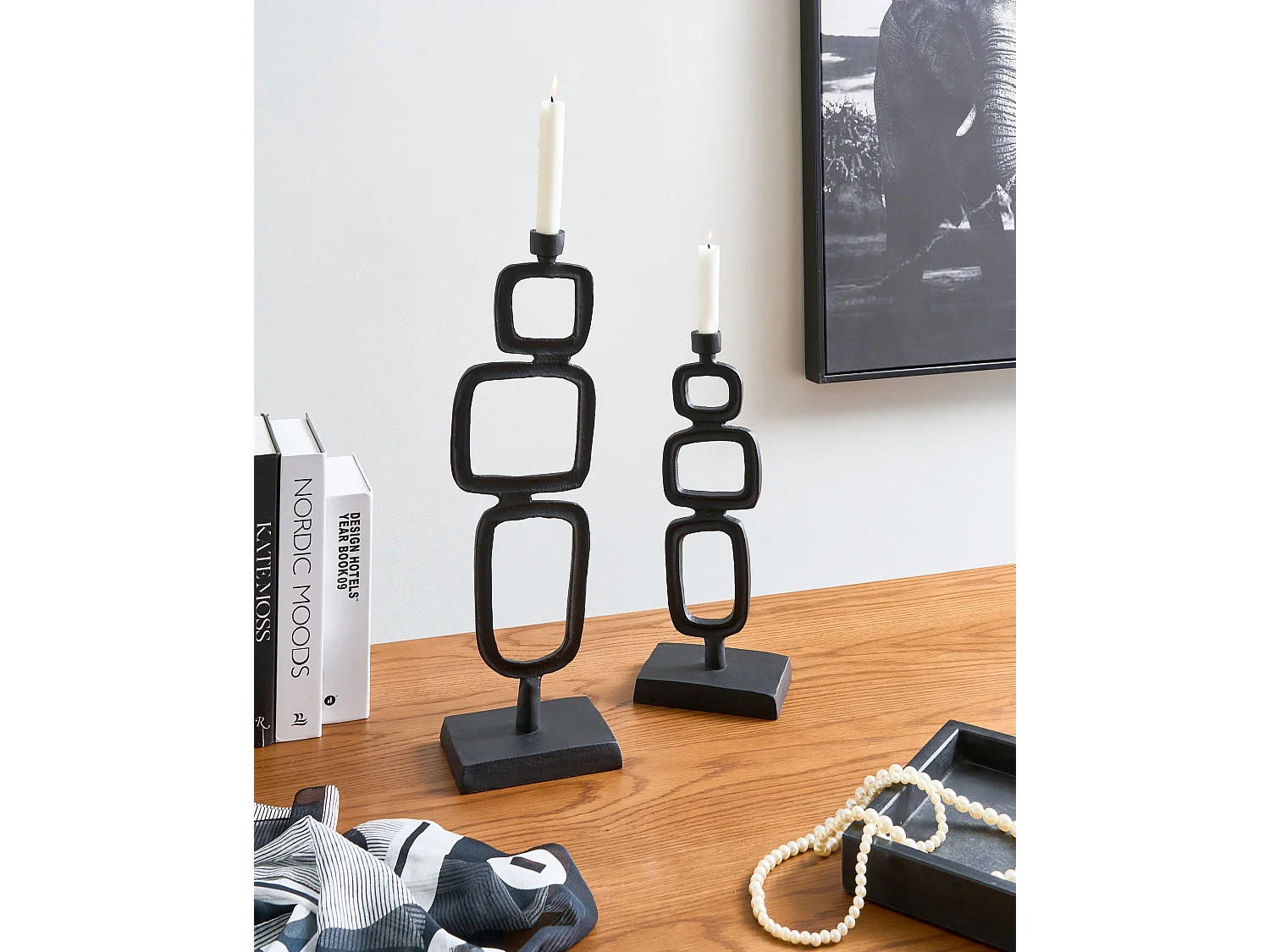 Lot de 2 bougeoirs SIPANJE Métal 35/48 cm Noir