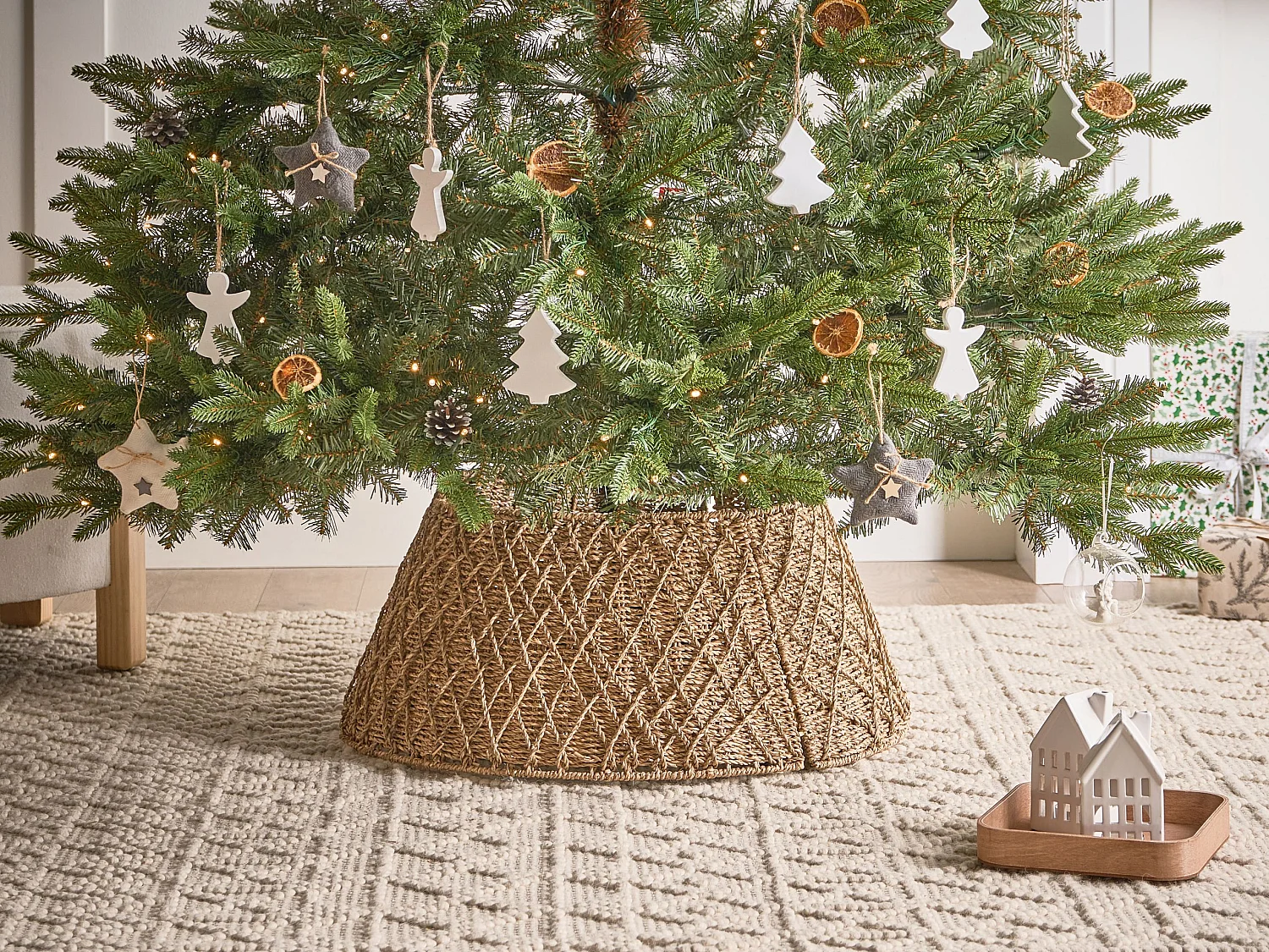 Jupe de sapin de Noël BOUGIE Herbier marin Naturel 62 cm