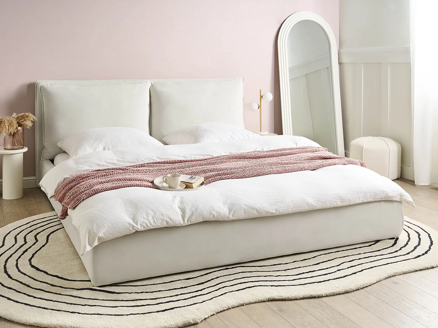 Lit avec sommier Velours BAJONNA 180 x 200 cm Blanc cassé