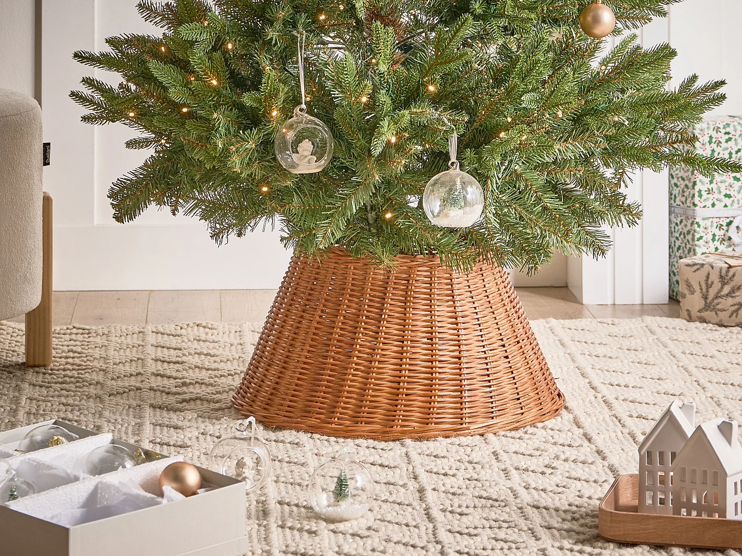 Jupe de sapin de Noël FLOCON Rotin Naturel 47 cm