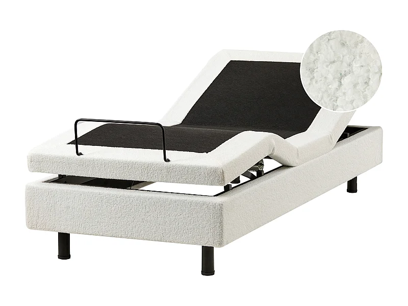 Lit réglable sans tête de lit Bouclé DUKE 80 x 200 cm Blanc cassé