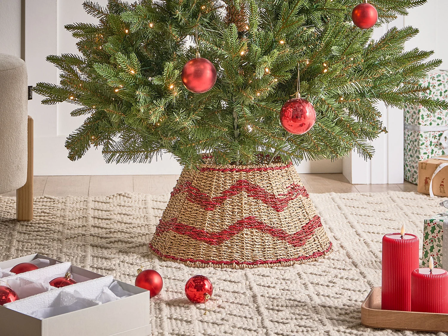 Jupe de sapin de Noël HIVER Herbier marin Rouge 43 cm
