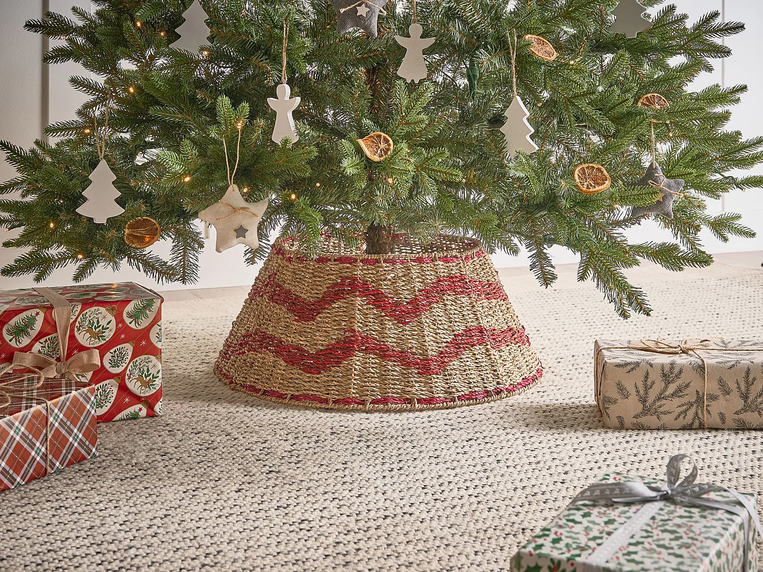 Jupe de sapin de Noël HIVER Herbier marin Rouge 51 cm