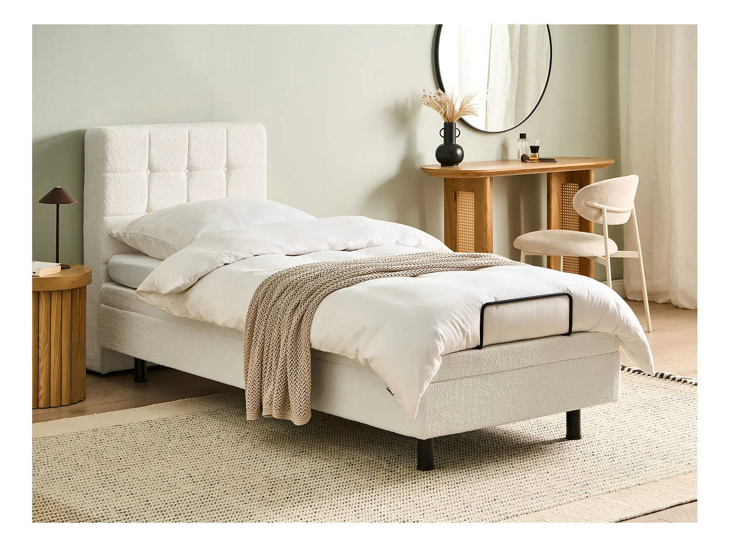 Lit réglable Bouclé DUKE 80 x 200 cm Blanc cassé