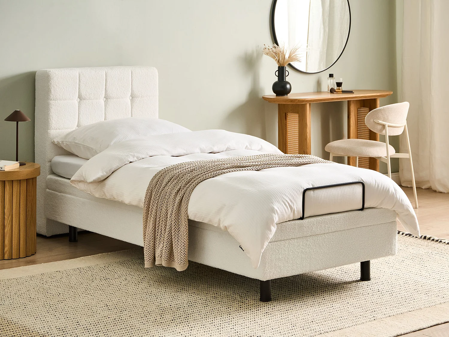 Lit réglable Bouclé DUKE 80 x 200 cm Blanc cassé