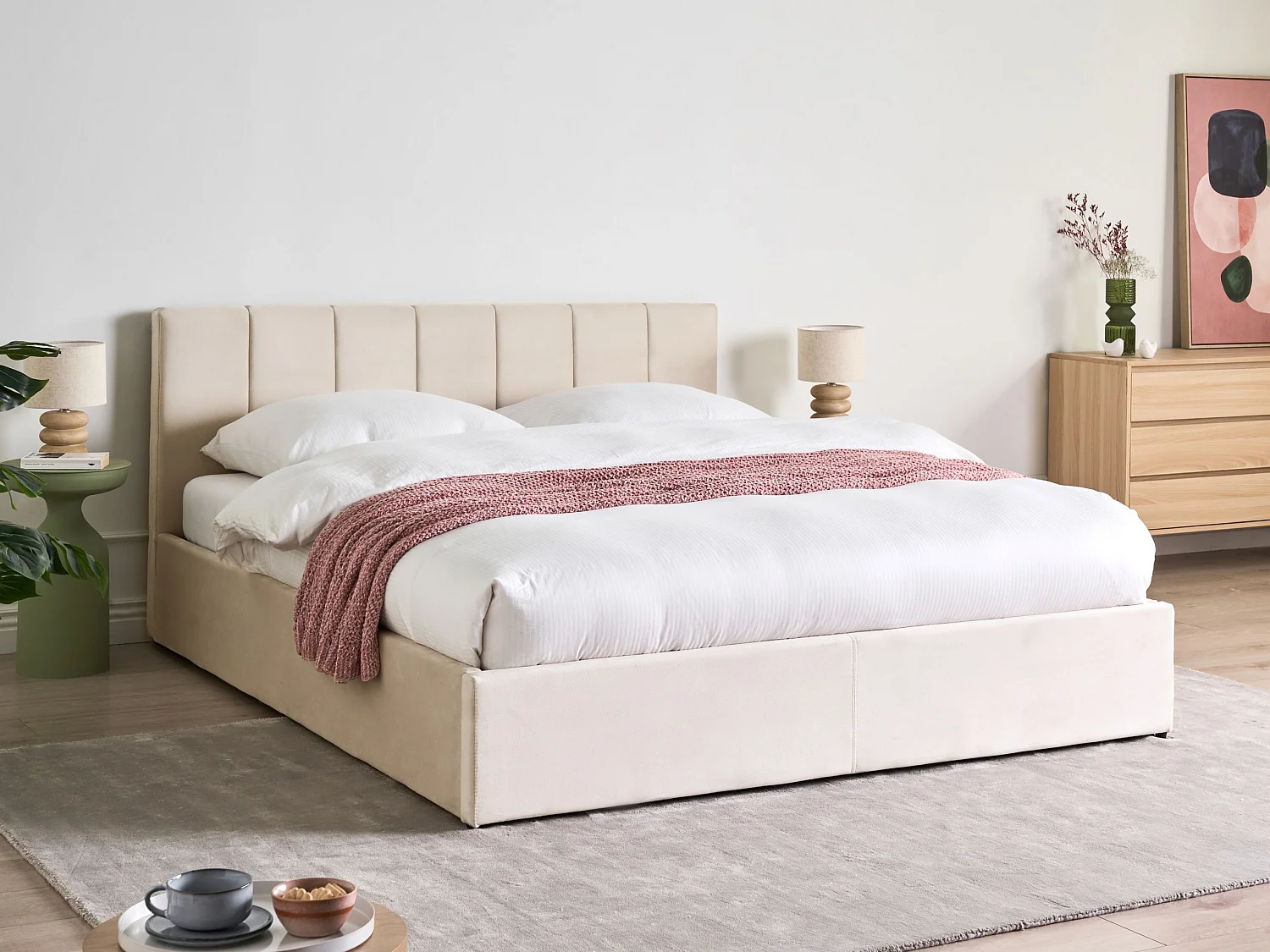 Lit ottoman DREUX Velours Beige clair 160 x 200 cm