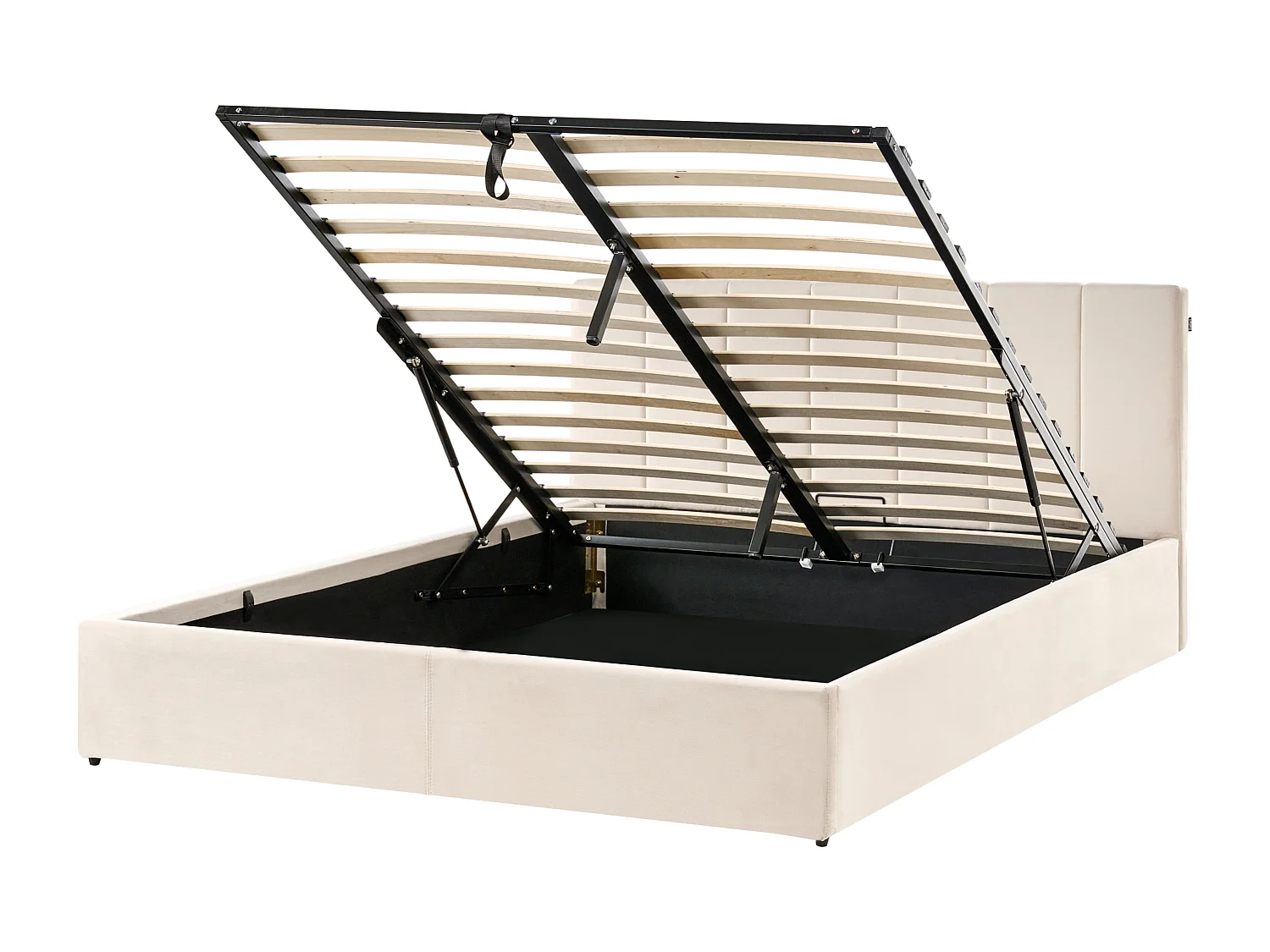 Lit ottoman Velours DREUX 160 x 200 cm Beige clair