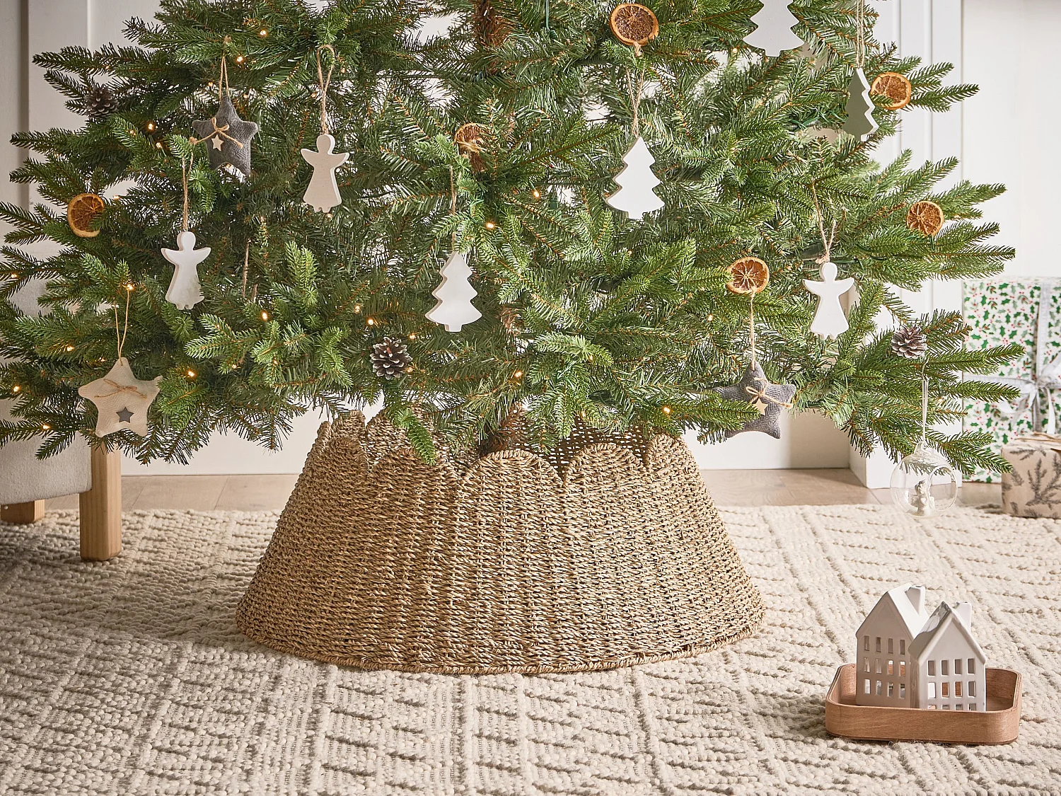 Jupe de sapin de Noël GIVRE Herbier marin Naturel 67 cm