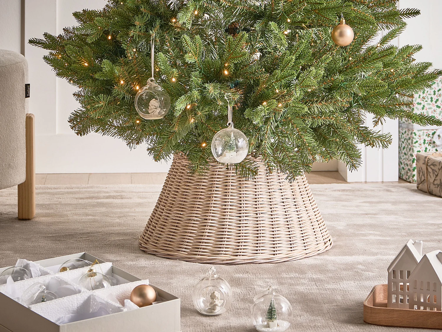 Jupe de sapin de Noël FLOCON 47 cm Rotin Marron clair
